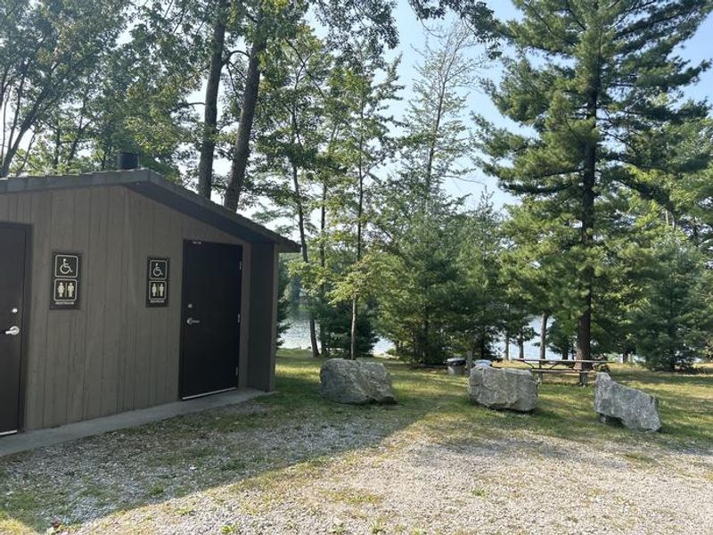 A photo of a vault toilet at Island lake (MI)