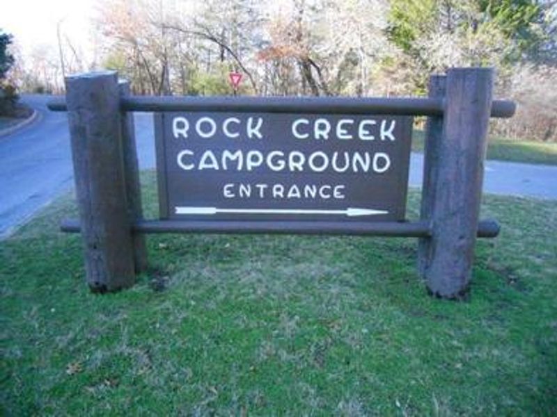 The entrance sign for Rock Creek Group campsite
