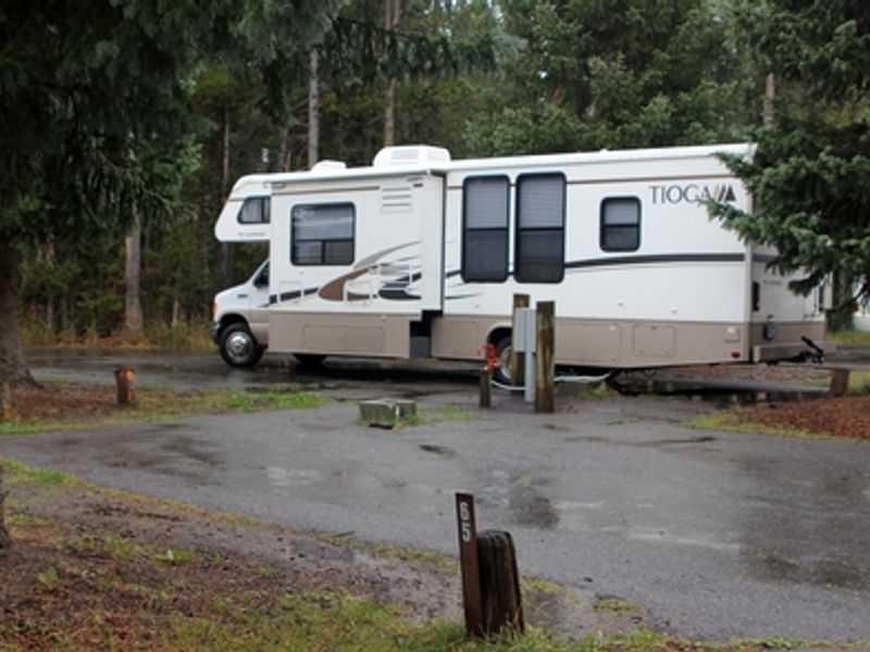 An RV at Fishing Bridge RV park.