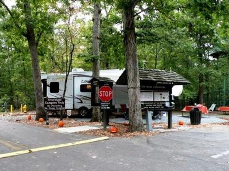 Campground host site visible as you enter Oak Ridge Campground in early fall