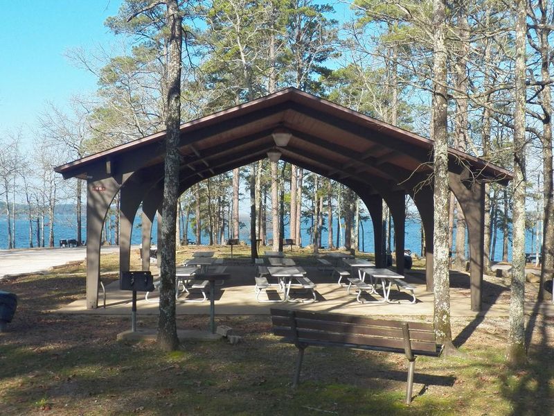 Pavilion with electricity, tables, grills, and scenic views. 