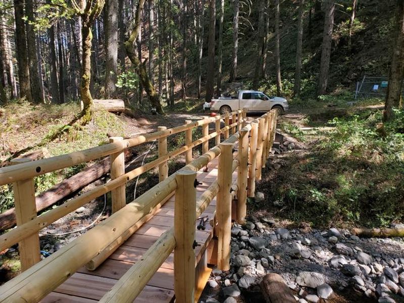 Trail bridge a short walk from Wyeth Campground on Gorge 400 trail and Gorton Creek