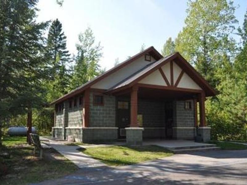 Fall Lake toilet and shower building.  Building contains running water, flush toilets and hot showers.