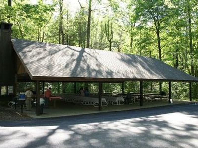 View of pavilion showing location of tables and fire grill
