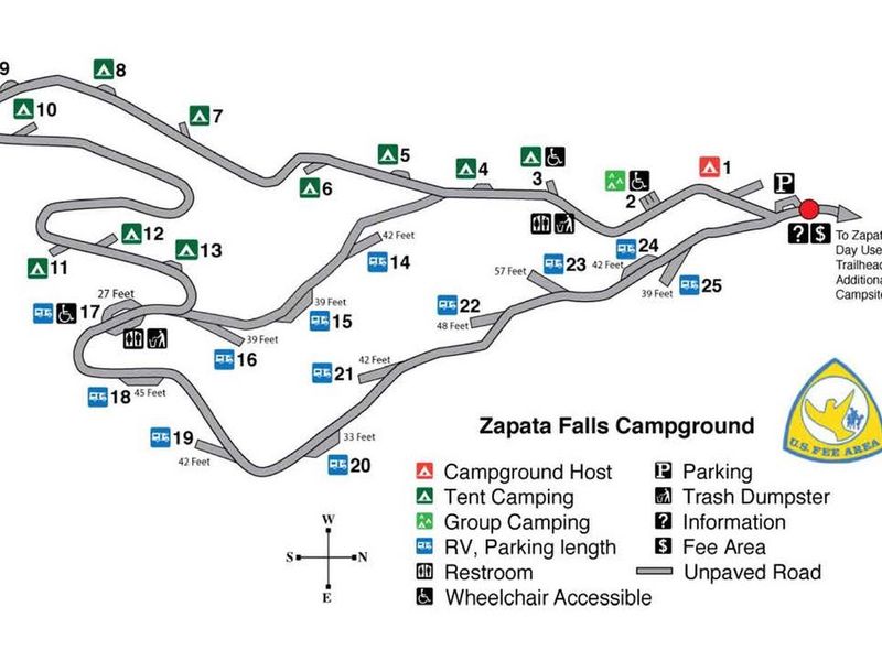 Zapata Falls Campground Map w/ RV Spurs