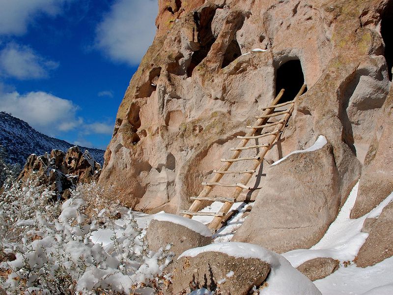 The Pueblo Loop Trail is home to the excavated archaeological sites within Bandelier National Monument. Park visitors are able to climb ladders and explore some of the archaeological sites.