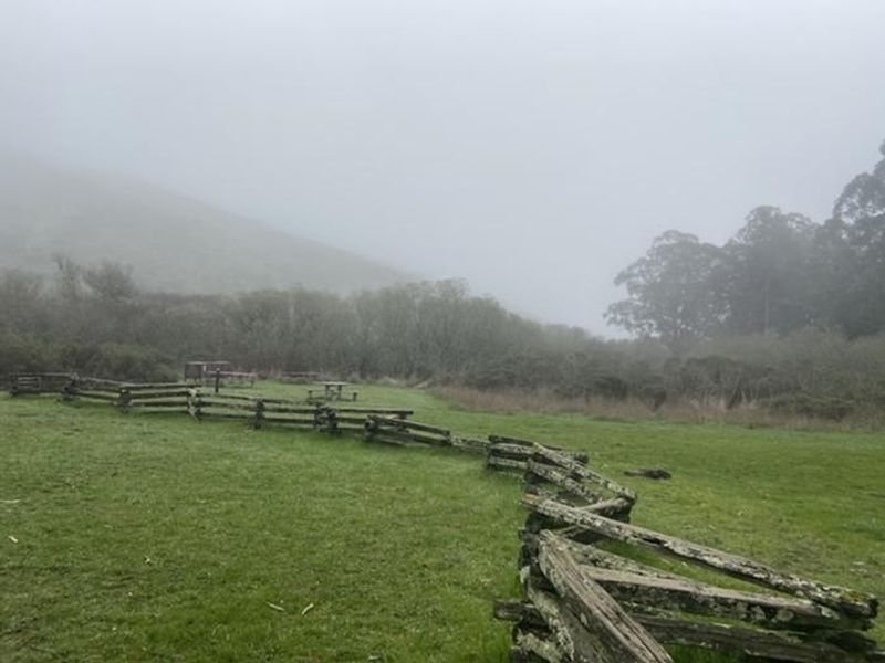 A view of Haypress Campground. The group site is pictured behind the fence.