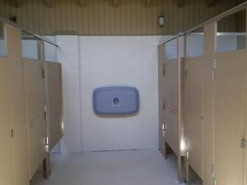 Restrooms within the shower rooms at the Clark Lake pavilion.