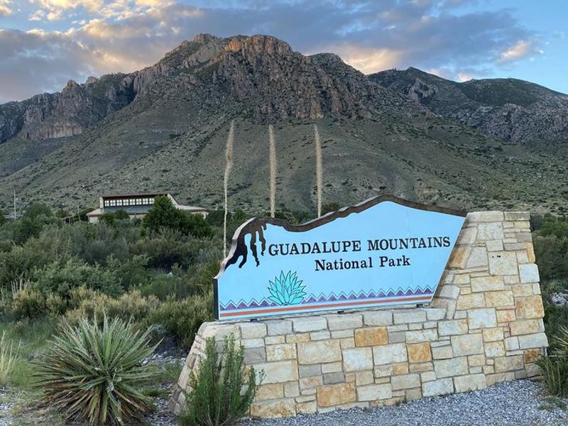 Pine Springs Entrance Sign & Visitor Center at Guadalupe Mountains National Park, 