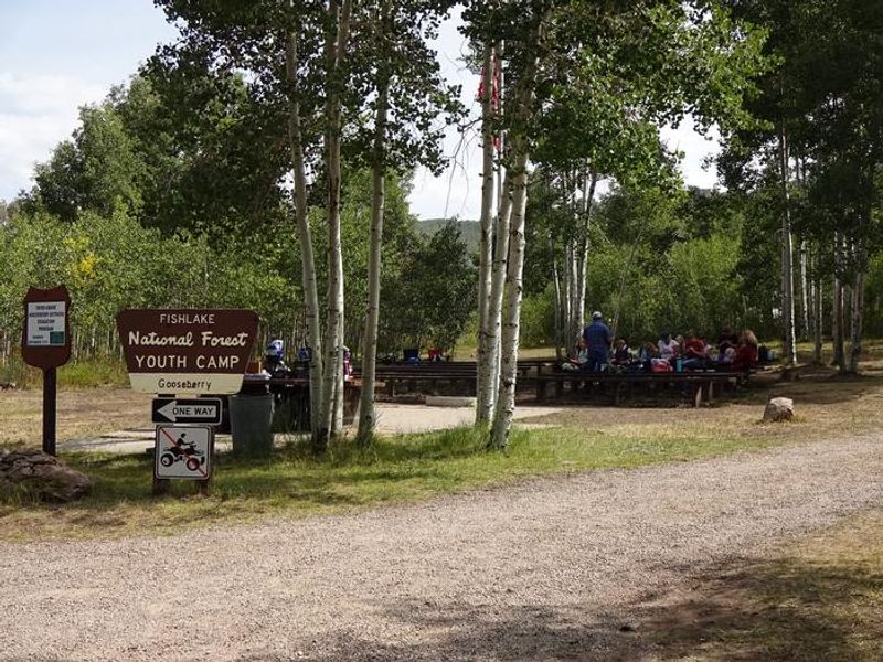 Gooseberry Admin Site sign and amphitheater looking south