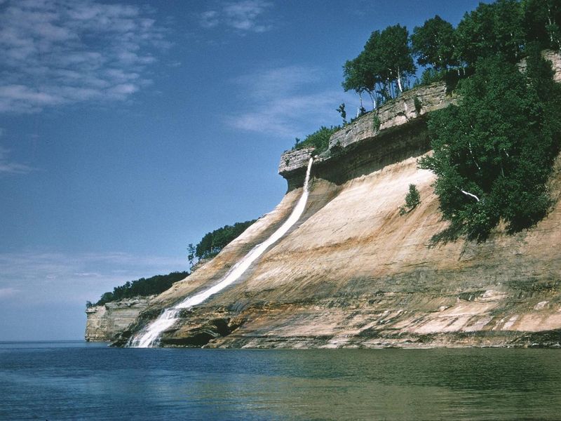 A view of Bridalveil Falls from Lake Superior