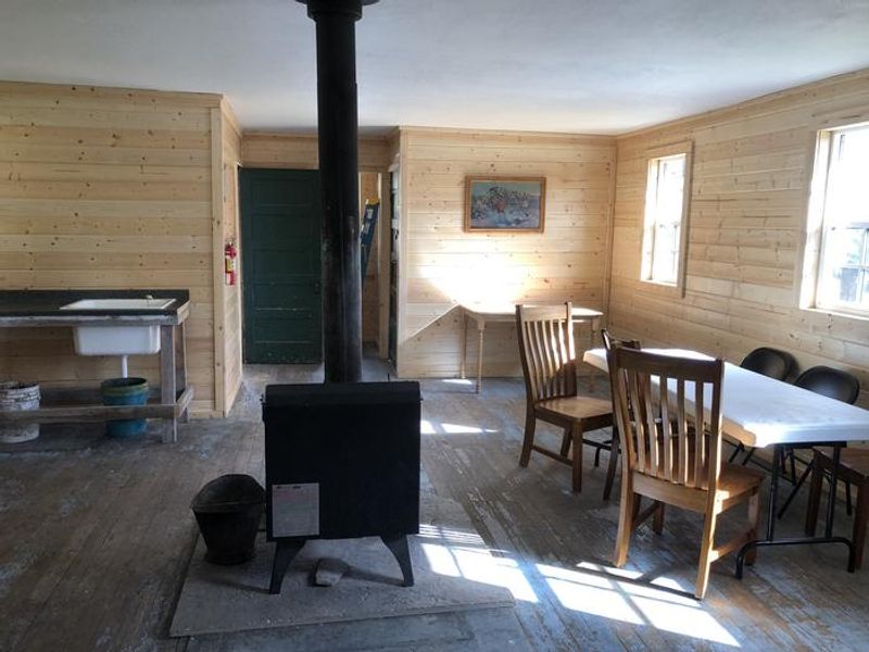 wood stove and tables