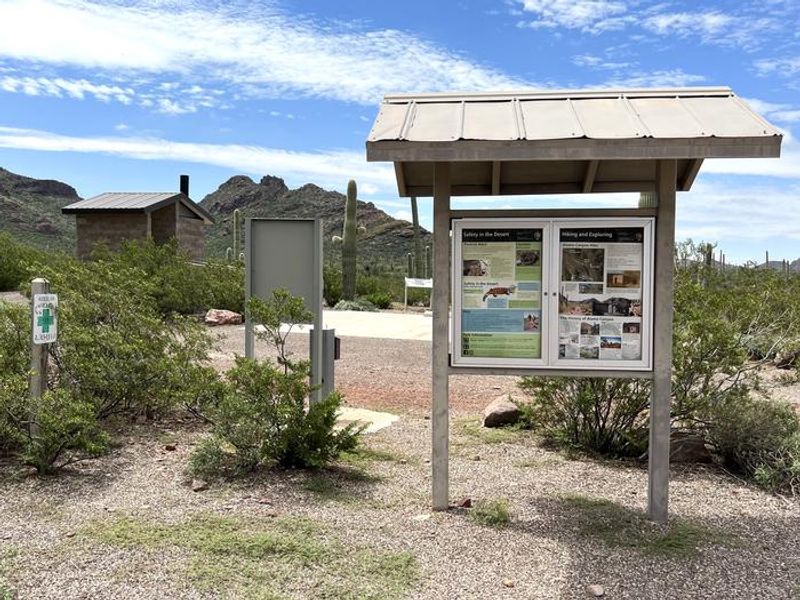 There are information boards with information on the monument and campground.