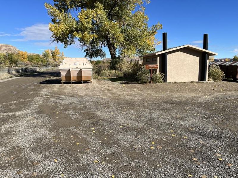 Westwater Campground dumpster and restroom