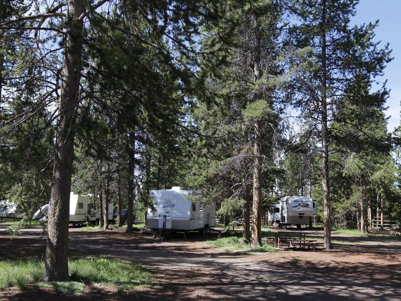 The campground offers 34 tent sites, 97 full-hookup and pull-through RV sites, and 40 Camper Cabins, and is open from June to October. 