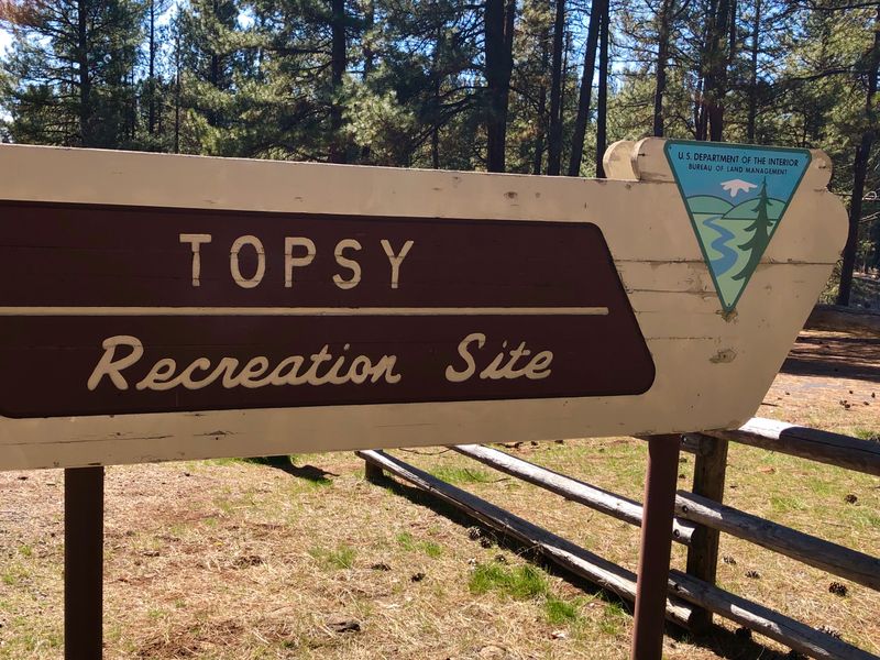 View of the Topsy Recreation Site Entrance Sign