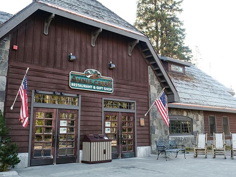 Annie Creek Restaurant and Gift Shop, adjacent to Mazama Campground, serves breakfast, lunch, and dinner during the camping season.