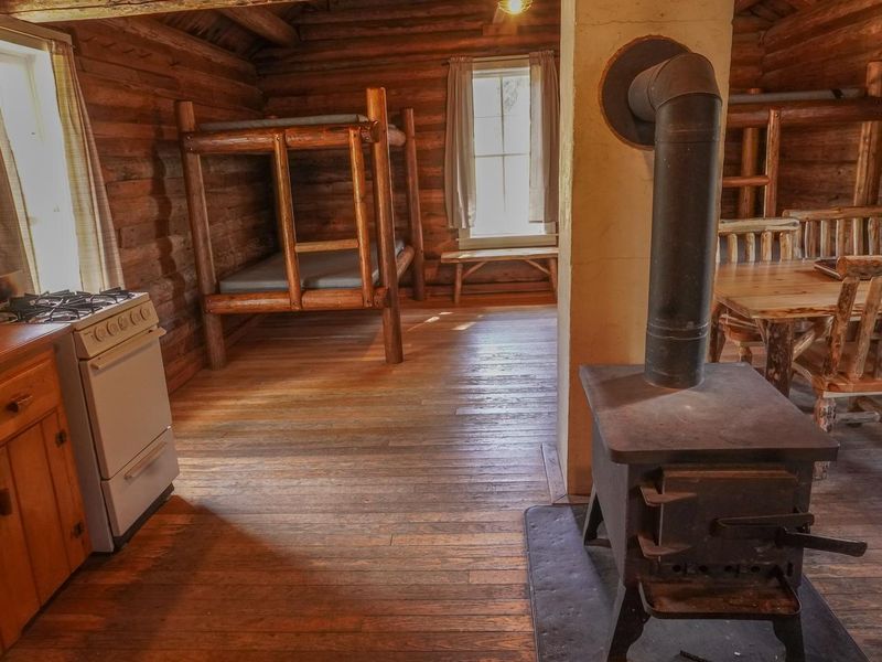 East Fork Cabin Interior (bunks and stove)