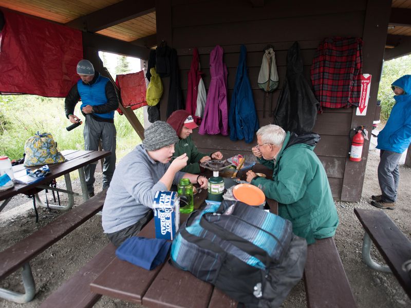 Wonder Lake Campground has a sheltered area for campers to eat out of the rain.