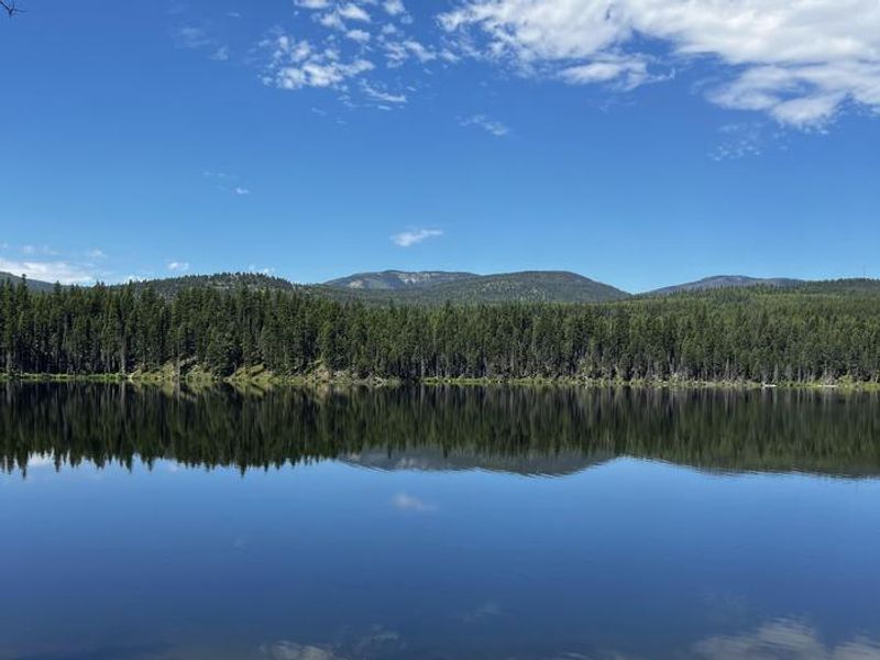 A photo of the view from Lakeside Campground, looking West over Lake Alva. 