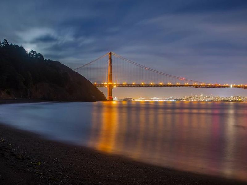 Kirby Cove offers beach access with a view of the Golden Gate Bridge.