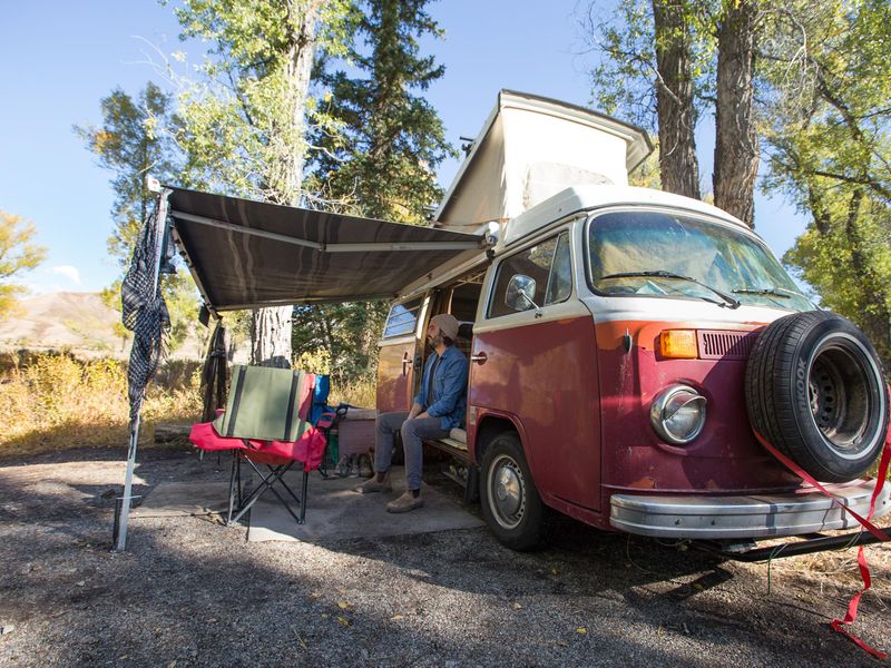 All kinds of campers enjoy the beautiful views of the Teton Range from the Gros Ventre Campground.