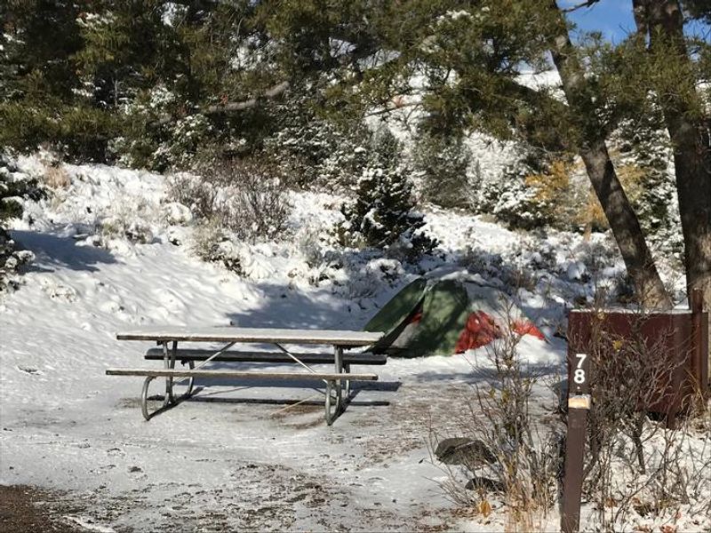 Mammoth Campsite #78 during a fall snow storm