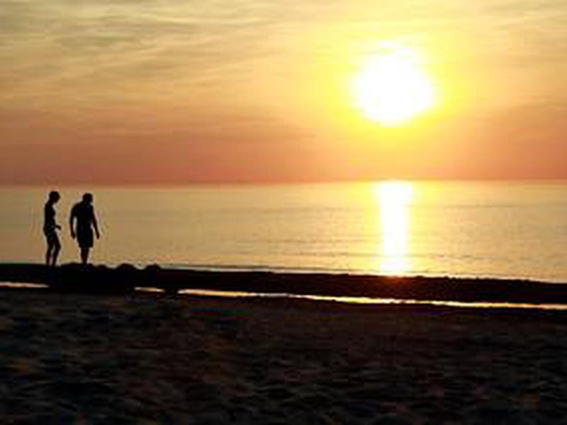 Sunset on the beach in Indiana Dunes National Park.