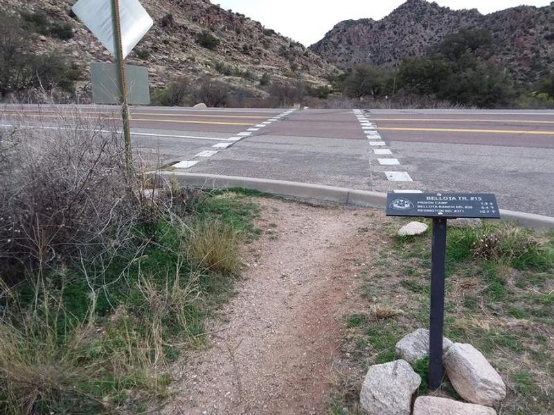 Bellota Trail. Be careful when crossing this road!!! Watch for bikes and vehicles and pedestrians.