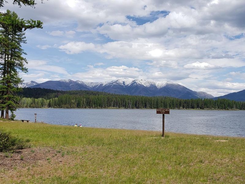 View from swim beach at Seeley Lake Campground.