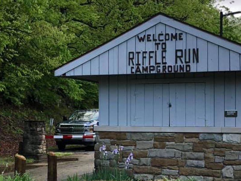 Riffle Run Campground Entrance Station in the spring