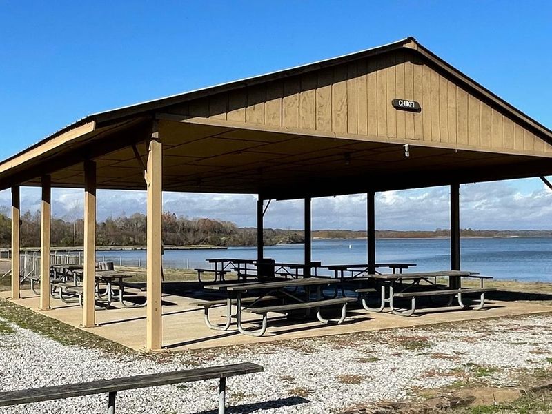Stennis East Bank Day Use shelters have views of the waterway, the lock and dam and the beautiful sunset.