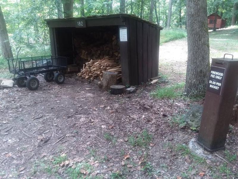 Camp Misty Mount has two firewood sheds. Firewood is available for a small donation. Firewood brought in from areas outside the park is prohibited. 