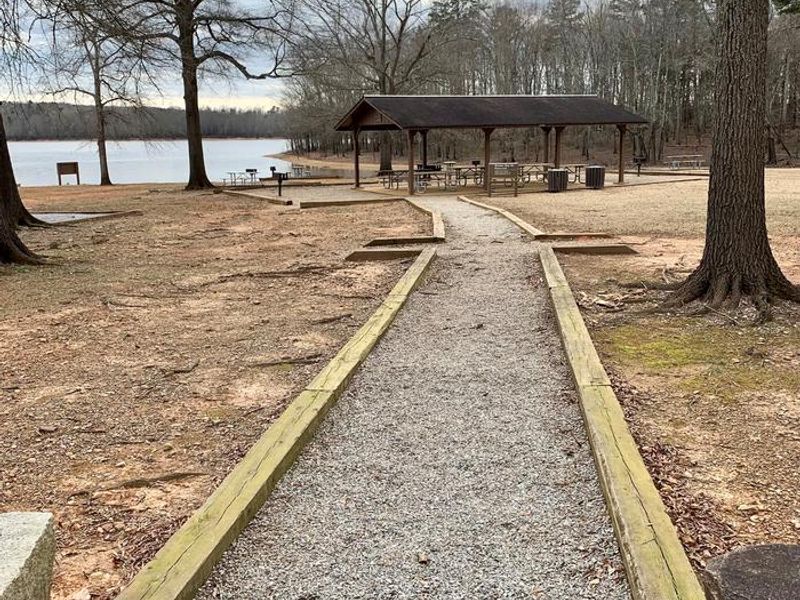 This is a photo of the graveled walkway that leads to the shelter.