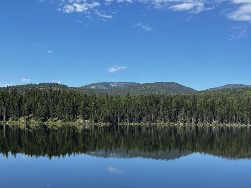 A photo of the view from Lakeside Campground, looking West over Lake Alva. 