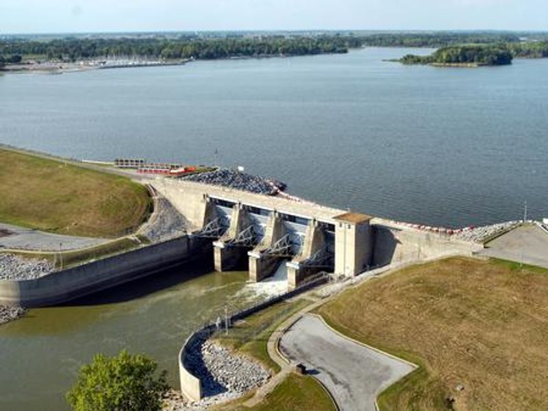 Aerial view of the Carlyle Lake Dam