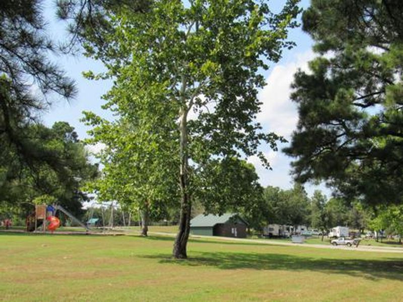 Playground, restroom, and campsites at Sheppard Point.
