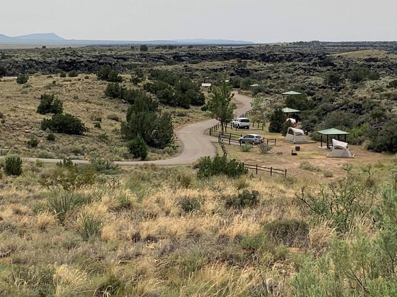Tent camping area view from above.