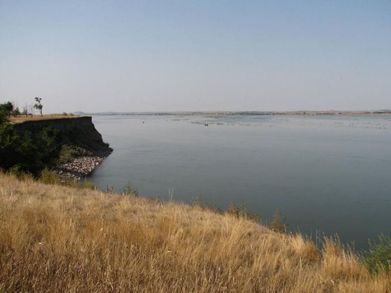 View of Lake Oahe from the high bank at Hazelton Recreation Area.