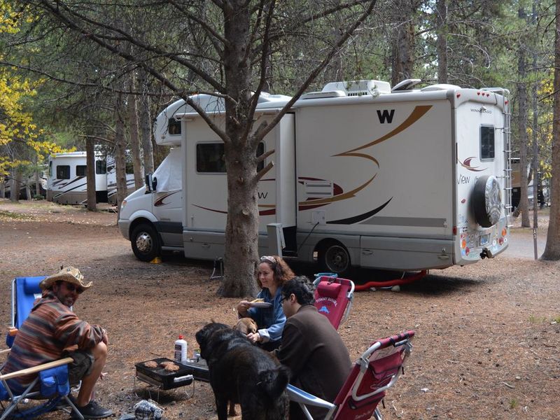 Colter Bay RV Park offers 112 full-hookup pull-through and back-in sites which include sewer, water, and 20-, 30-, and 50-amp electric outlets. 