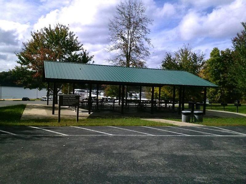 Picnic shelter located near the beach and marina, about 1 mile from the campground