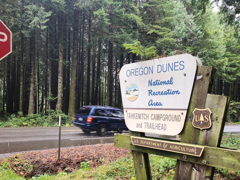 Tahkanitch Campground HWY 101 entrance sign