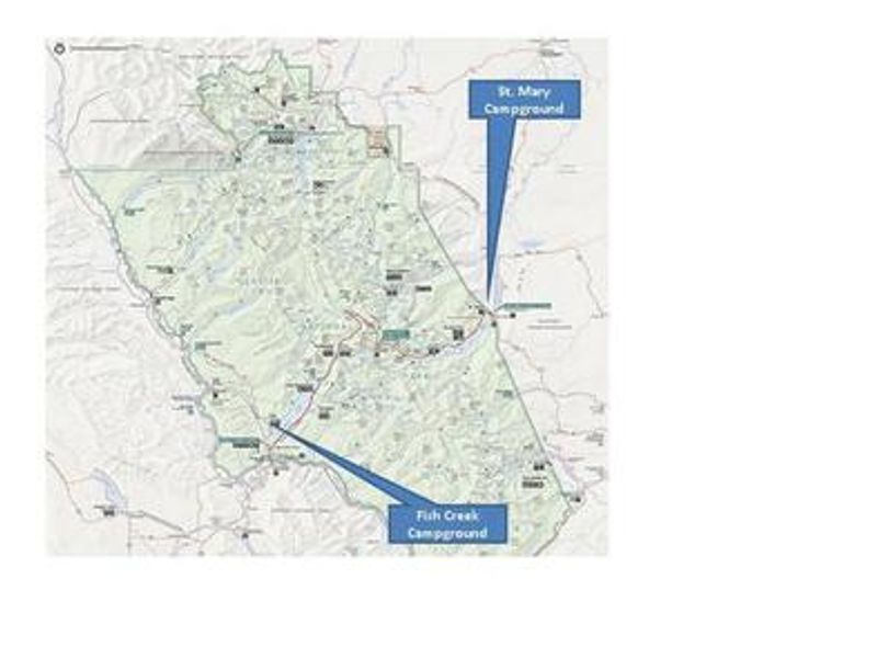 A park map comparing the locations of St. Mary and Fish Creek Campgrounds