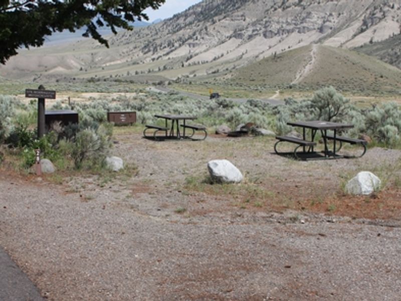 Mammoth Hot Springs Campground view of sites looking north