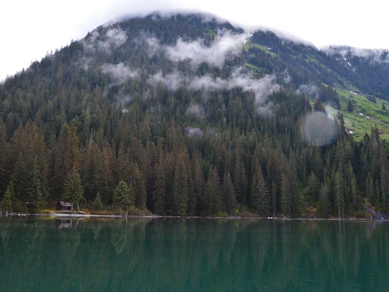 View of lake and cabin