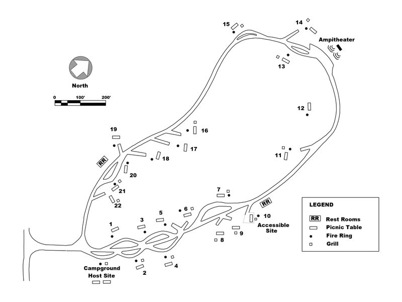 Location and type of campsites at Rocky Springs Campground