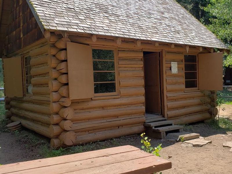 Front of Cabin and Site Picnic Table