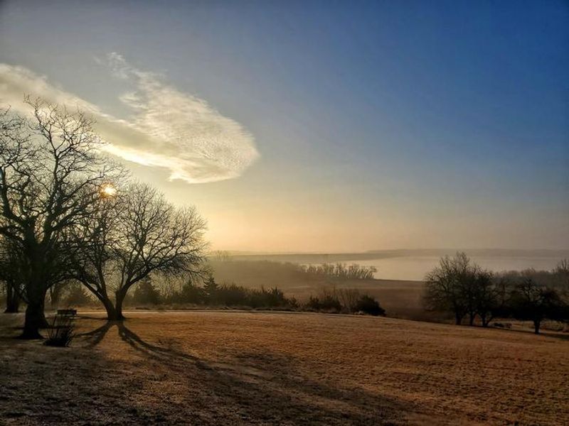 View of Clinton Lake and the Clinton Lake Dam at Overlook Park. 