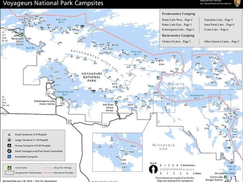 Map showing all campsites in Voyageurs National Park. Remember, all campsites must be accessed by water.