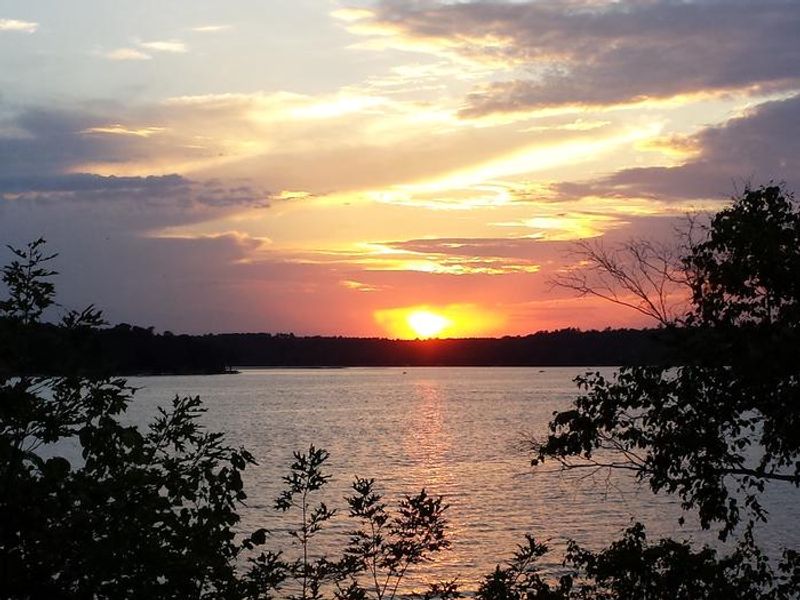 Sunset view over Gull Lake from the hiking trail